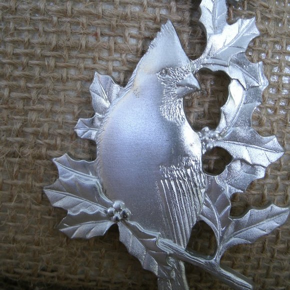 Pewter Cardinal & Holly Hanging Ornament - Picture 3 of 16
